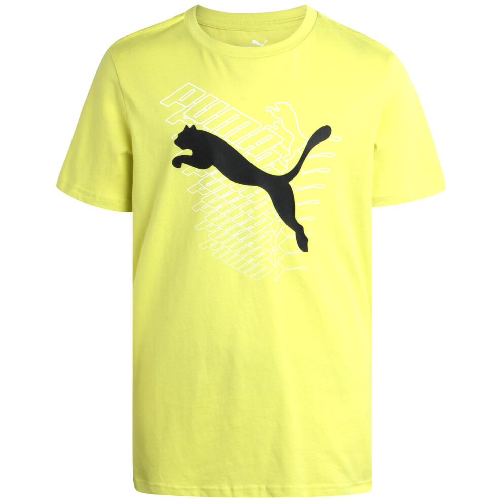 PUMA Boys' T-Shirt - Cat Logo T-Shirt for Boys - Athletic Crewneck Short Sleeve Tee (S-XL)  Size Small  GreenYellow