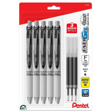 Pentel Energel Rtx sisäänvedettävät helmikynät - neulan kärki - hienokärki 0,5 mm - Energel nestemäiset geelimustekynät 5 kpl + 3 täyttöä