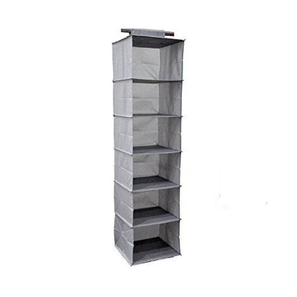 (Light Grey) 6 Shelf Layer Closet Hanging Clothes Shoes Storage Rack Pocket Organizer Hanger