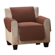 (Brown-1 Seater) Quilted Reversible Sofa Cover Furniture Protector Throw Waterproof Strap With