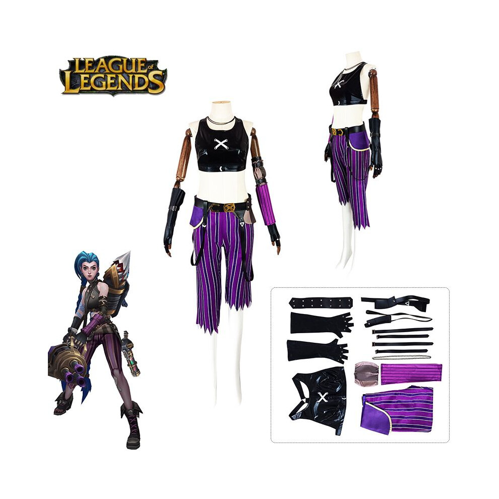 (L) League Of Legends Jinx Cosplay Costume Halloween Fancy Dress Uniform Party Set