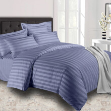 (King Stripe Duvet Cover & Fitted Sheet, Washed Blue) Stripe Duvet Cover Set Fitted Sheet & Pillowcase