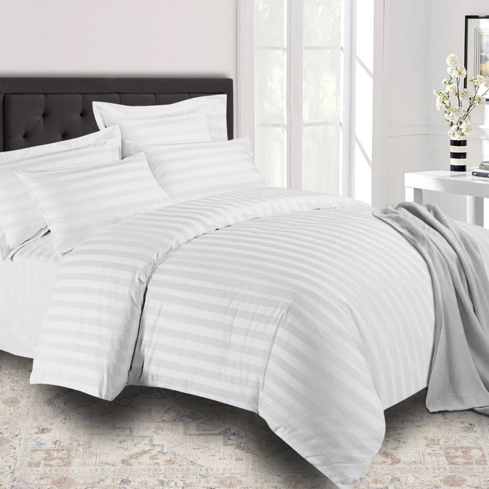 (King Stripe Duvet Cover & Fitted Sheet, White) Stripe Duvet Cover Set Fitted Sheet & Pillowcase