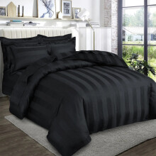 (Super King Stripe Duvet Cover & Fitted Sheet, Black) Stripe Duvet Cover Set Fitted Sheet & Pillowcase