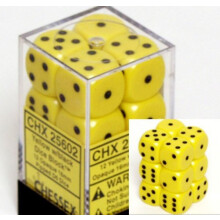 Chessex - D6 Uigennemsigtig 6-sidede terninger (s?t med 12) 16 mm gul med sort