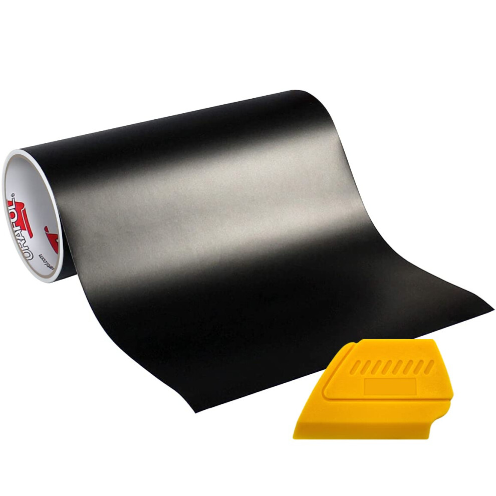 Oracal 751 Premium Long-Term Indoor & Outdoor Craft Vinyl 12in x 6ft Roll for Cutters and Plotters Including Hard Yellow Detailer Squeegee (Matte Blac