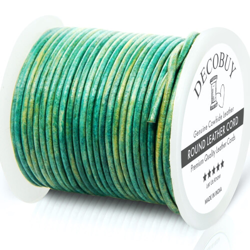 QUARKZMAN Gevlochten leren koord, rond, zacht leren koord, voor het maken van sieraden, knopen, halskettingen (3 mm, 2 meter, groen/blauw QUARKZMAN Gevlochten leren koord, rond, zacht leren koord, voor het maken van sieraden, knopen, halskettingen (3 mm, 2 meter, groen/blauw