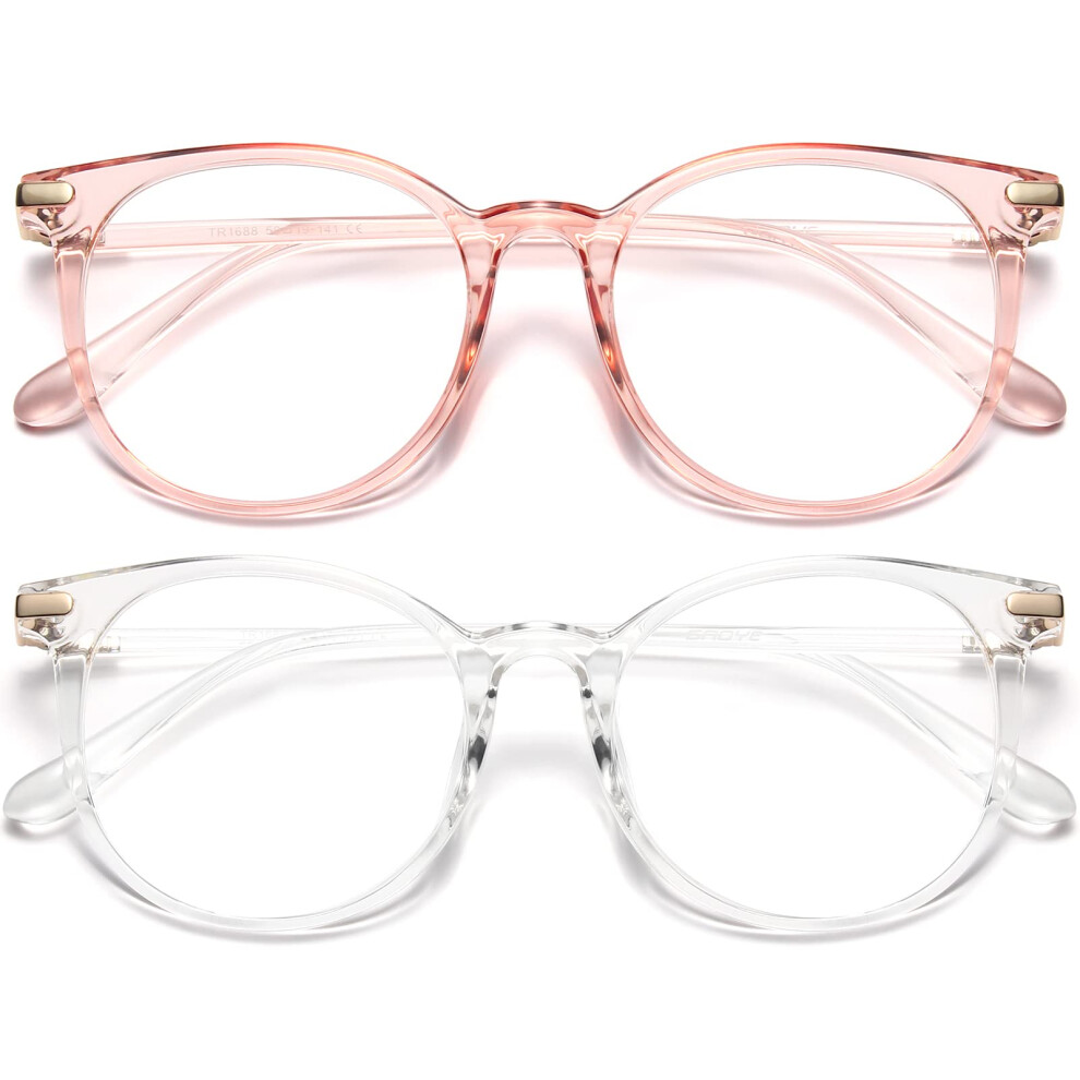 Gaoye Lot de 2 lunettes anti-lumière bleue à monture ronde rétro pour ordinateur, anti-fatigue oculaire, pour femmes et hommes – GY1688 (rose + t