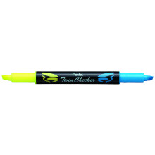 Pentel Twin Checker Dual-tip Highlighter Chisel Tip Yellow/Blue Ink Pack of 12 (SLW8-GS)