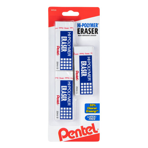 Pentel Pentel Hi-Polymer Block Eraser Large 3 Pack White (ZEH10BP3-K6)