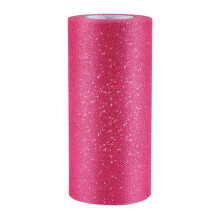 Senkary Glitter Tulle Roll Sparkling Tulle Ribbon Fabric Tulle Spool for Wedding Decoration Gift Wrapping 6 Inch by 25 Yards (Hot Pink)