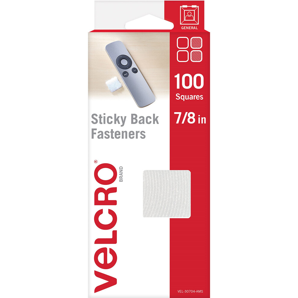 VELCRO Brand Adhesive Squares  100pk 7/8"""" White  Mounting Tape for Office Organization  Laminated Signs Classroom D?cor