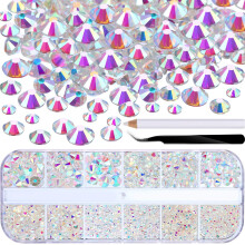 2000 Pieces Flat Back Gems Rhinestones 6 Sizes (1.5-6 Mm) Round Crystal Rhinestones with Pick up Tweezer and Rhinestones Picking Pen for Crafts N