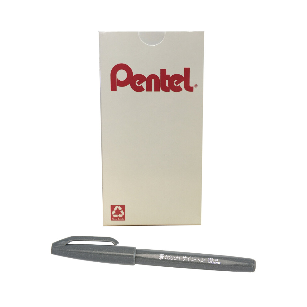 Pentel Arts Sign Pen Touch  Fude Brush Tip  Gray Ink  Box of 12 (SES15C-N)