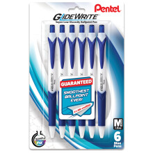 Pentel GlideWrite Ballpoint Pen with TechniFlo Ink (1.0mm) Medium Line Blue Ink Pack of 6 (BX910BP6C)