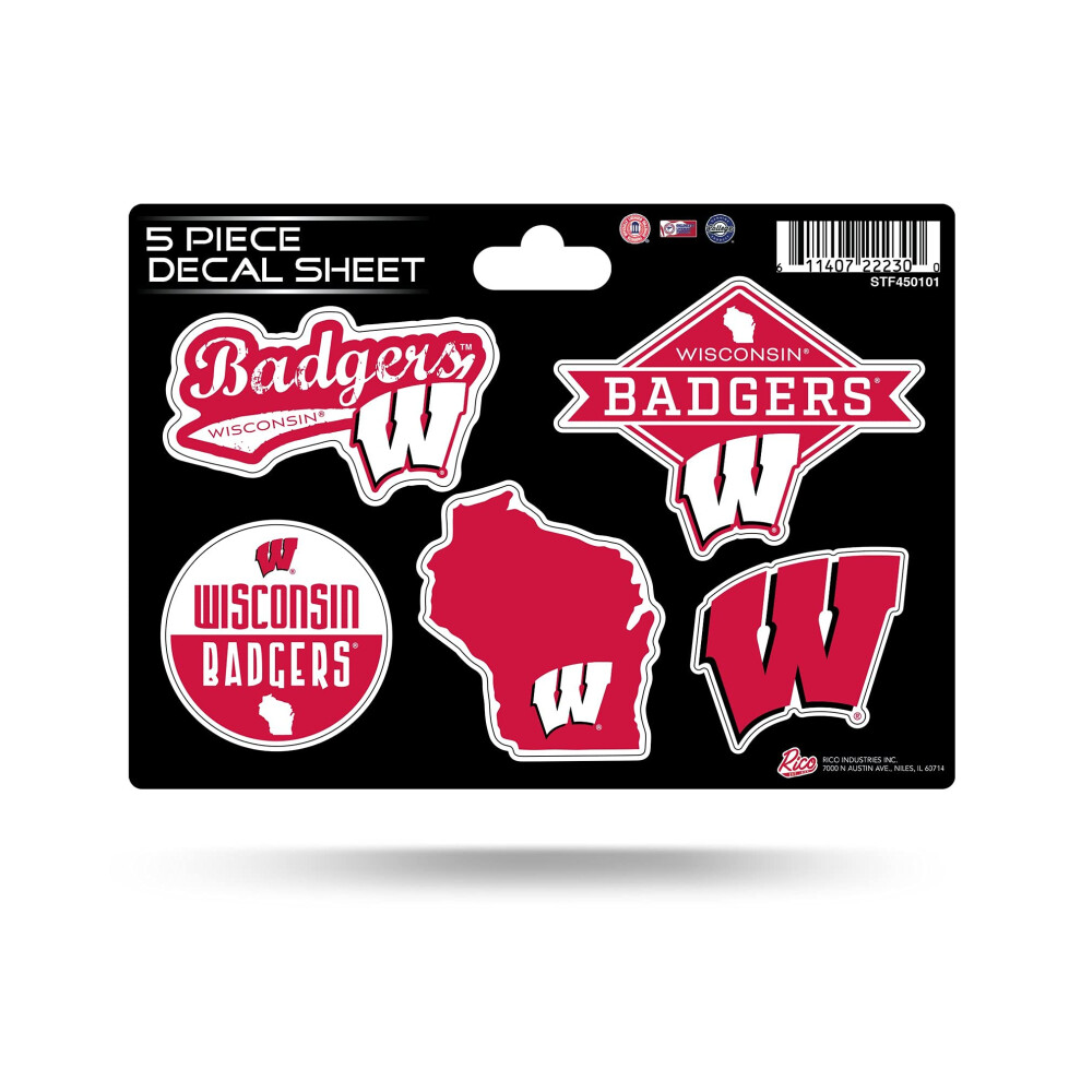 Rico Industries Ncaa Wisconsin Badgers 5-Piece Die-Cut Decal Sheet 611407222300