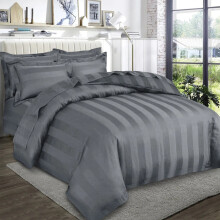 (Super King Stripe Duvet Cover & Fitted Sheet, Grey) Stripe Duvet Cover Set Fitted Sheet & Pillowcase