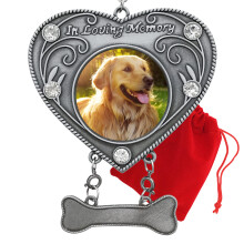 Dog Memorial Photo Ornament - In Loving Memory Pet Mustsake - a forma di cuore con apertura di foto rotonda accentata con cristalli - simpatia - bors