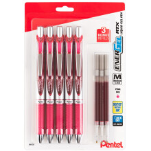 Pentel Energel 0,7 mm nestemäiset geelimustekynät - vaaleanpunainen muste - 5 Deluxe RTX -kynän pakkaus, 3 vaaleanpunaista täyttöä