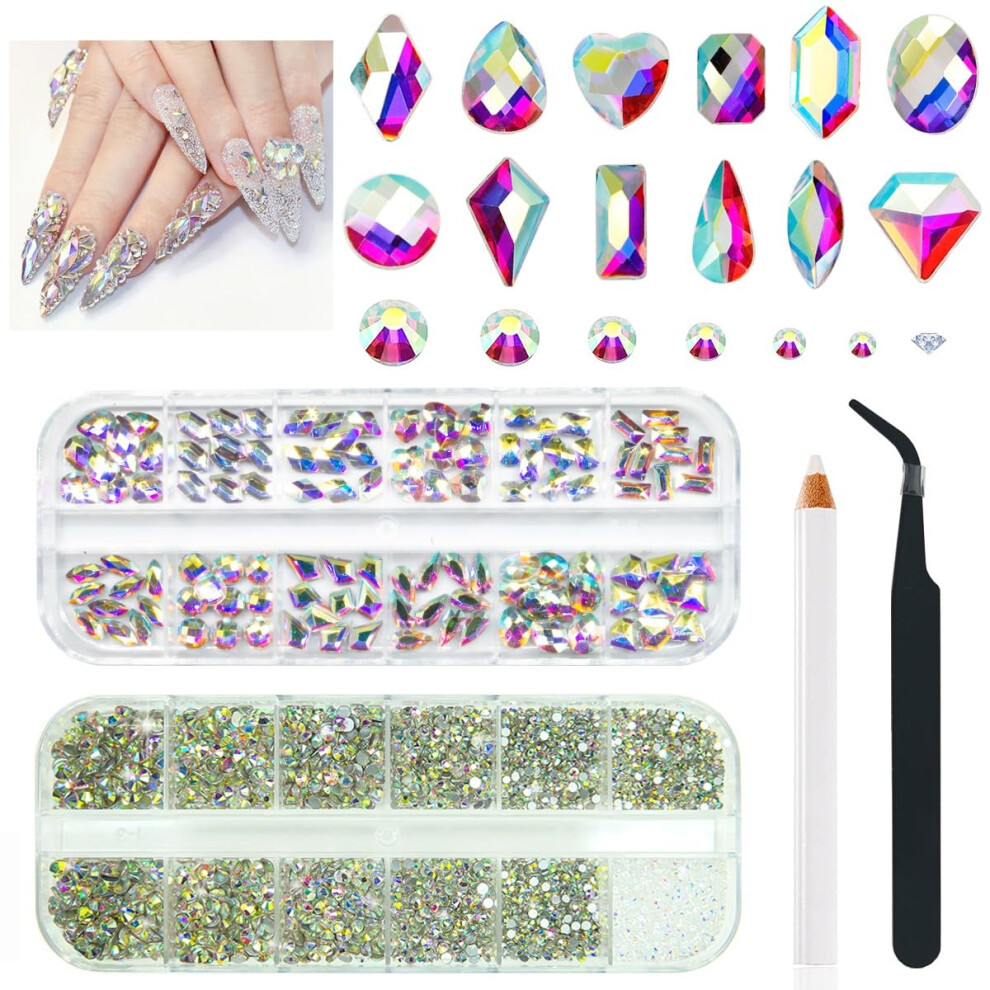 Qiipii 4080Pcs Crystal Ab Nail Rhinestones Ab Flatback Rhinestones For Nails Nail Art Gems Round Beads K9 Glass Stones Diamonds Jewels Nail Charms Sup