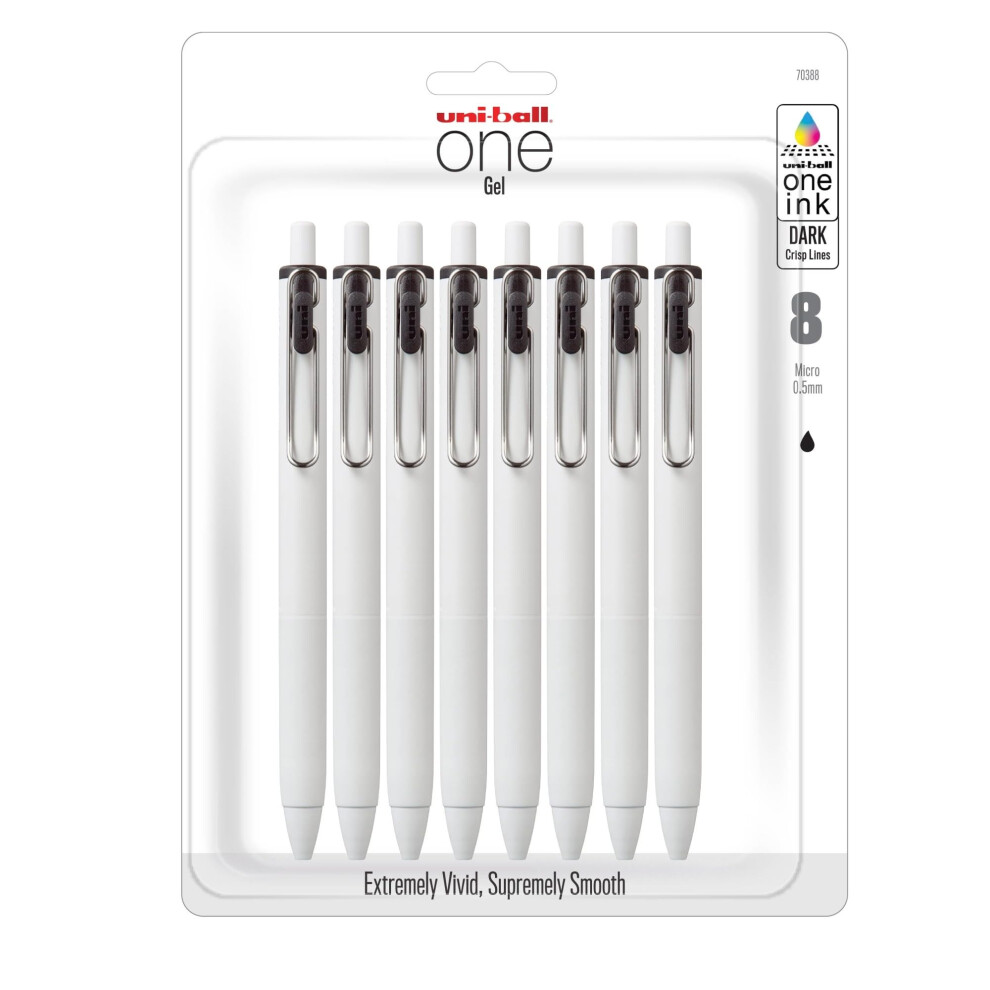 Uni-Ball One Retractable & Refillable Gel Pen 0.5Mm Micro Tip Ink 8 Pens Black