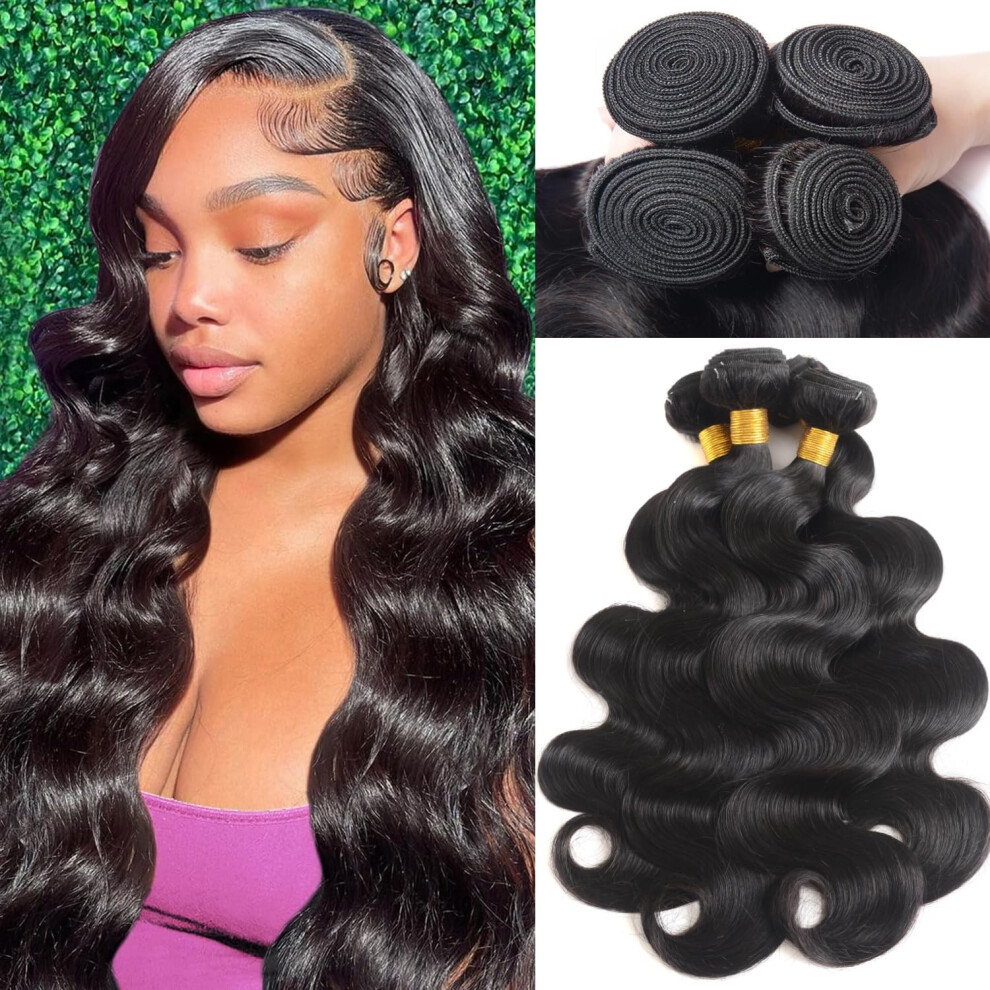 Zestawy Ludzkich WlosσW Typu Body Wave 4 X 2632 Cali, 100% Nieprzetworzonych WlosσW Dziewiczych PodwσJny Splot Watku Naturalna Czern-image