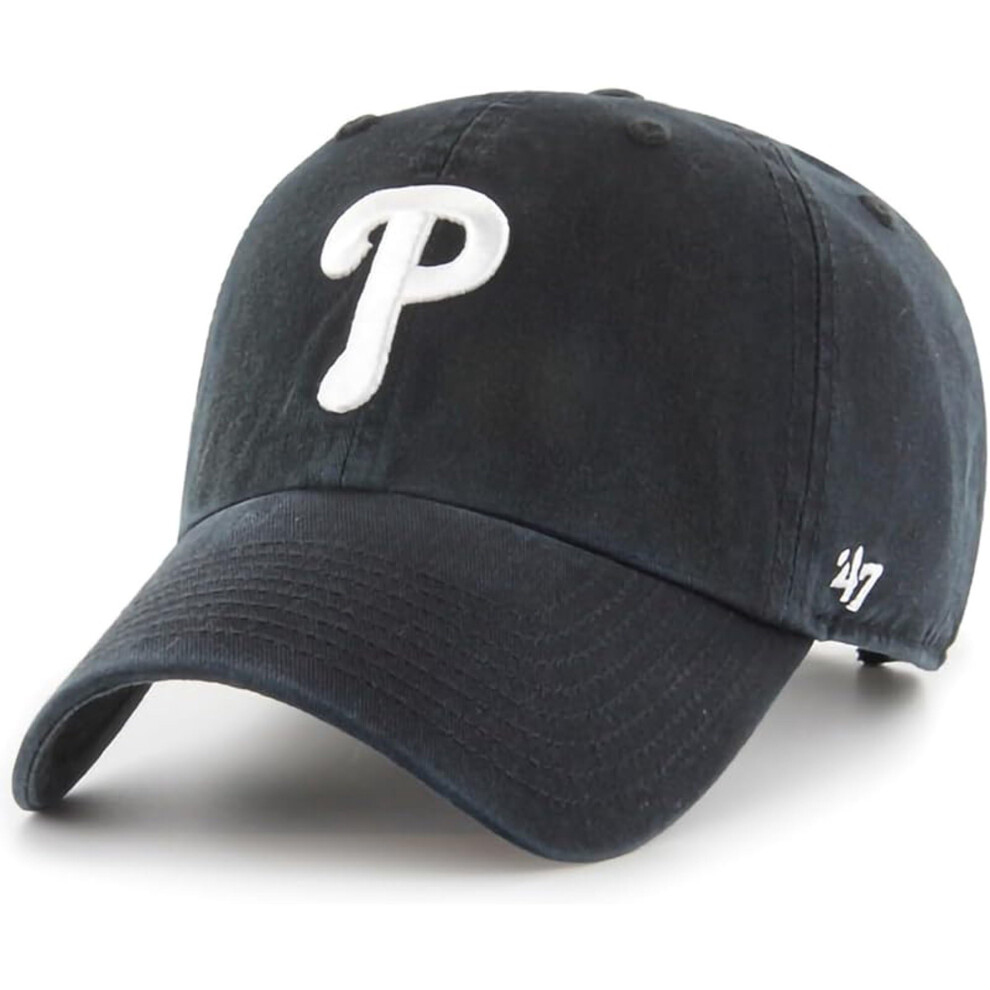 47 Brand Mlb Schwarz-Wei Primary Logo Clean Up Verstellbare Baseballkappe, Einheitsgr E F R Erwachsene Philadelphia Phillies Schwarz-Wei-image