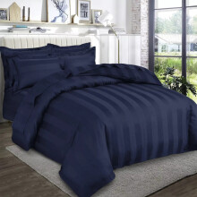 (Super King Stripe Duvet Cover & Fitted Sheet, Navy Blue) Stripe Duvet Cover Set Fitted Sheet & Pillowcase