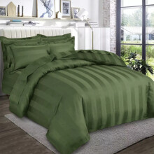 (Super King Stripe Duvet Cover & Fitted Sheet, Olive Green) Stripe Duvet Cover Set Fitted Sheet & Pillowcase