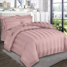 (Super King Stripe Duvet Cover & Fitted Sheet, Peach) Stripe Duvet Cover Set Fitted Sheet & Pillowcase