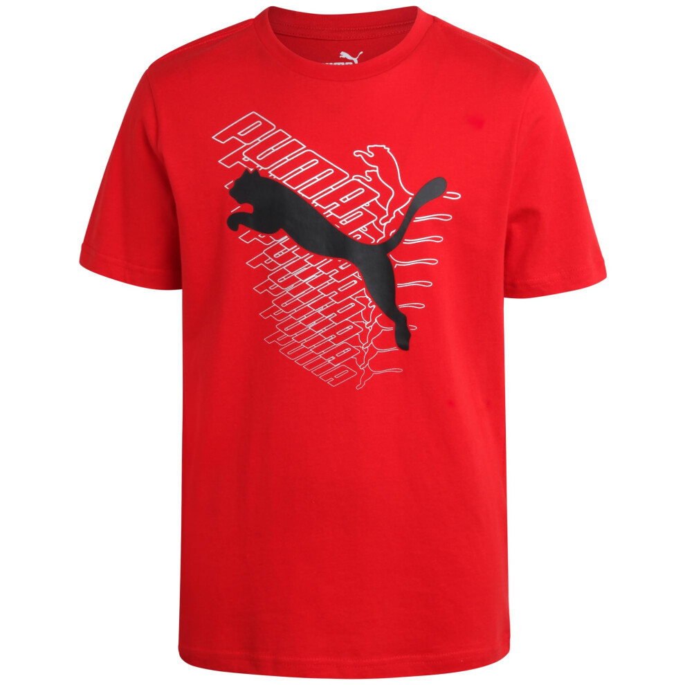 PUMA Boys' T-Shirt - Cat Logo T-Shirt for Boys - Athletic Crewneck Short Sleeve Tee (S-XL)  Size Small  Medium Red