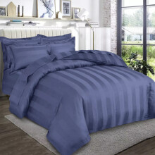 (Super King Stripe Duvet Cover & Fitted Sheet, Washed Blue) Stripe Duvet Cover Set Fitted Sheet & Pillowcase