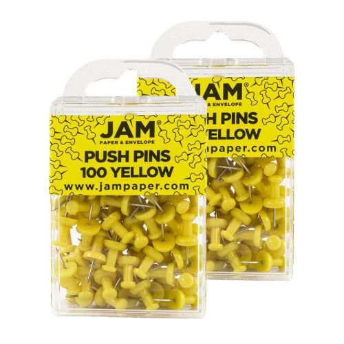JAM PAPPER Frgglada trycknlar - Gula nlar - 2 frpackningar om 100 st