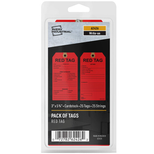Avery Preprinted 5S Tags with String 5,75"""" x 3"""" RedTags 25 Write-On Hang Tags (62426)