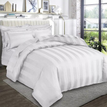 (Super King Stripe Duvet Cover & Fitted Sheet, White) Stripe Duvet Cover Set Fitted Sheet & Pillowcase