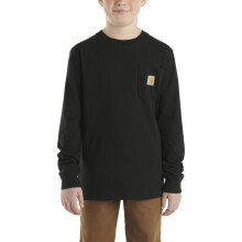 Carhartt Boys Long Sleeve Crewneck T-Shirt with Pocket, Caviar Dark Black, 2T