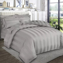 (Super King Stripe Duvet Cover & Fitted Sheet, Silver/Light Grey) Stripe Duvet Cover Set Fitted Sheet & Pillowcase