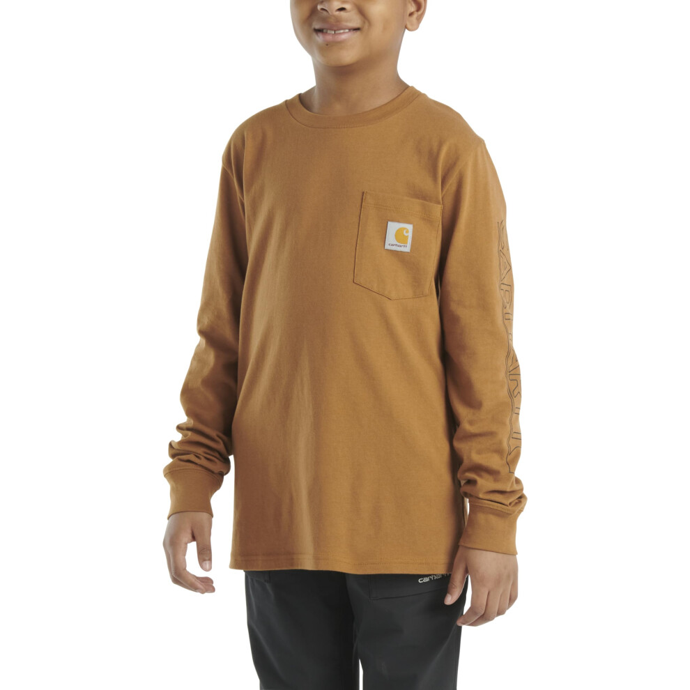 Carhartt Boys' Long Sleeve Crewneck T-Shirt with Pocket  Brown Tan  2T