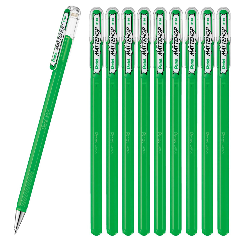 Pentel Color Ballpoint Pen  Matte Hop  Green  10 Count K110-VD