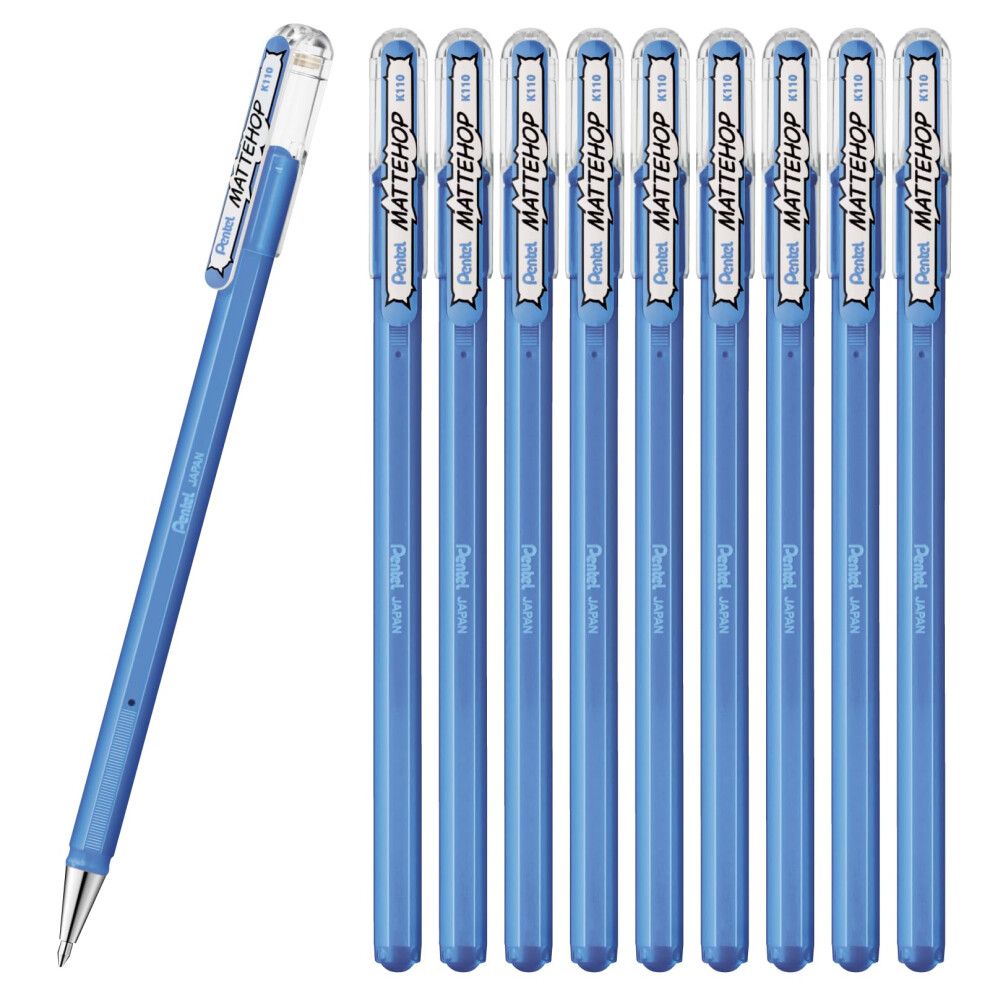 Pentel K110-VS Color Ballpoint Pen  Matte Hop  Sky Blue  10 Count