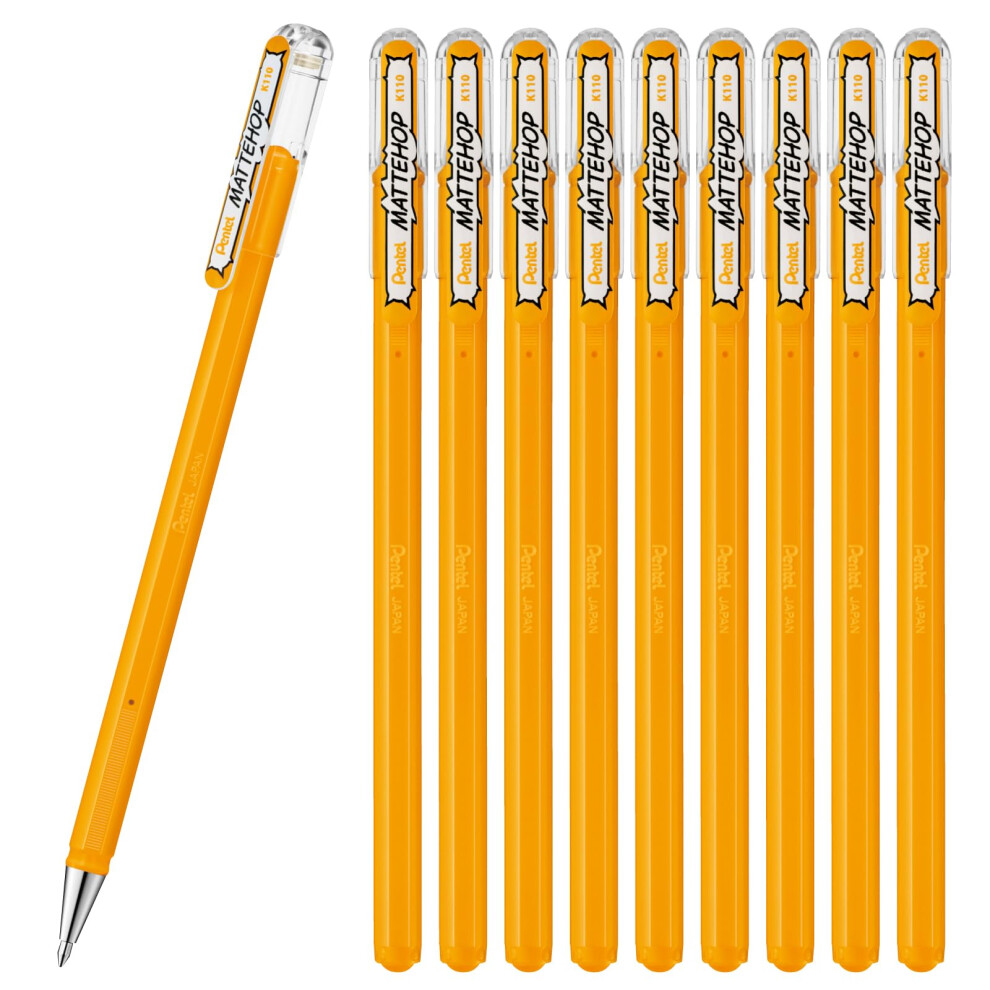 Pentel Color Ballpoint Pen  Matte Hop  Yellow Orange  10 Count K110-VF2