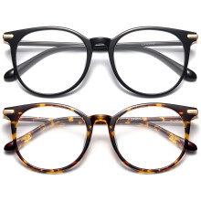 Gaoye 2 Pack Blue Light Blocking Glasses Retro Round Eyewear Frame Anti Eyestrain Computer Brilles For Women Men - GY1688 (Black? Leopard)