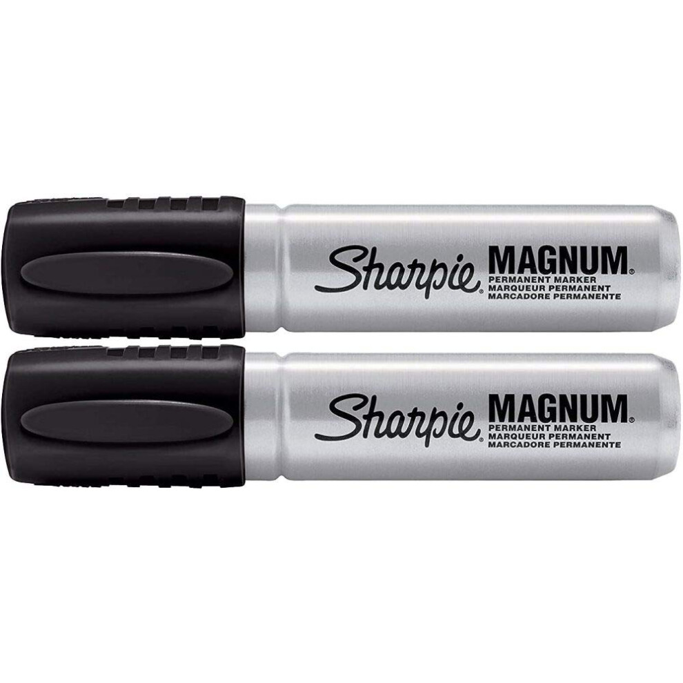 Sharpie 44001 Oversized Chisel Tip Extra Wide Magnum Permanent Marker (2 Pack)  Black  Sturdy Extra-wide Felt Chisel Tip  Quick-drying Ink is Fade-and