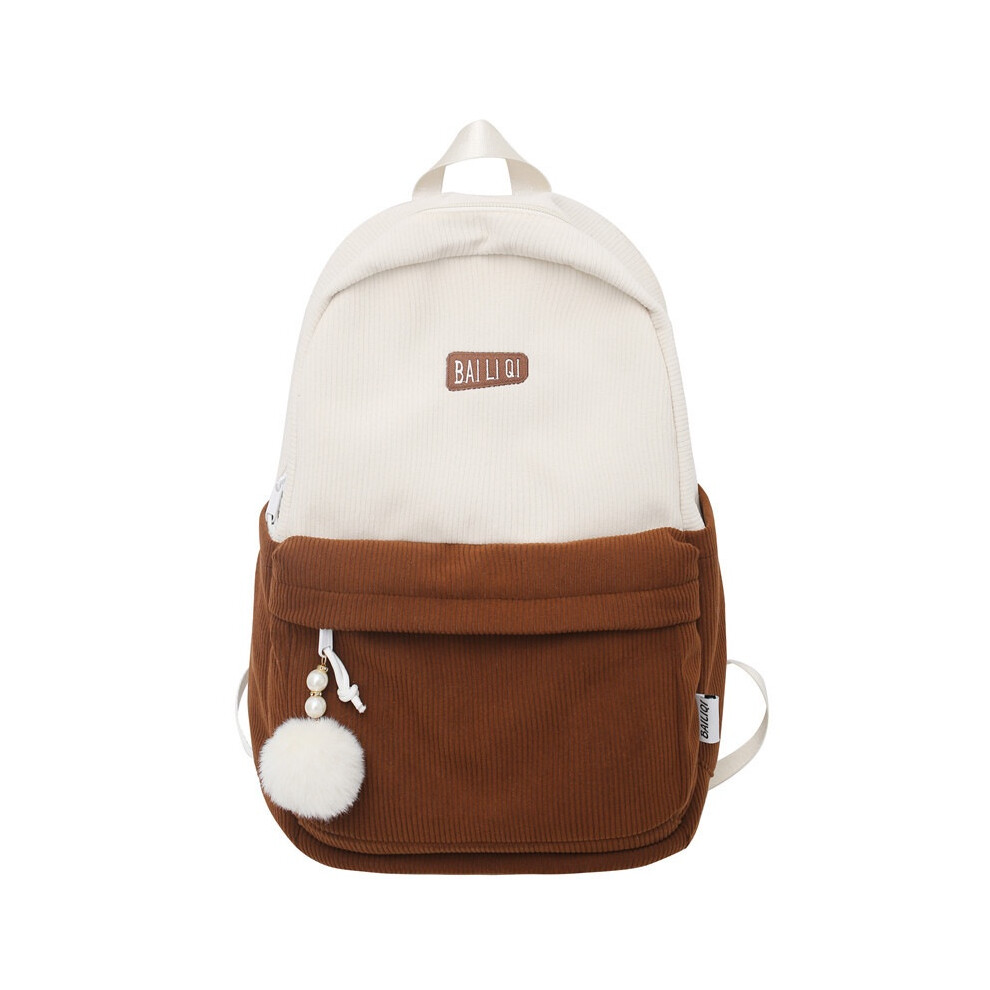 (Brown) Pattern Corduroy Letter Backpack Large Capacity Students Lightweight School Bag-image-OPC-PGSQC6C-NEW