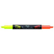 Pentel Twin Checker Dual-tip Highlighter Chisel Tip Yellow/Orange Ink Pack of 12 (SLW8-GF)