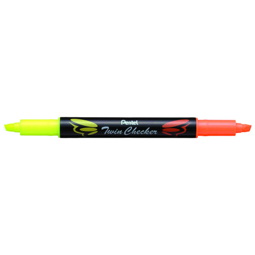 Pentel Pentel Twin Checker Dual-tip Highlighter Chisel Tip Yellow/Orange Ink Pack 12 (SLW8-GF)
