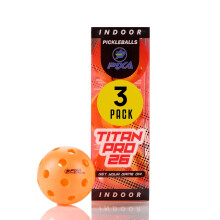 Pallina da pickleball indoor PIXA Titan Pro 26 - Approvata USAPA - Durata migliorata - Rimbalzo costante - Arancione brillante - Confezione da 3