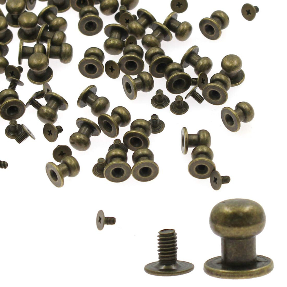 Kyuionty Chicago - Set Di 60 Rivetti A Testa Tonda Da 8 Mm, A Testa Tonda, Viti A Perno E Viti A Croce, Per Cinture Fai Da Te, Artigianato, Riparazioni E Decorazioni (Bronzo)-image