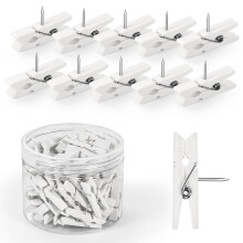 GOOLADA Lot de 50 punaises en bois avec clips Blanc pour tableau d'affichage Punaises mignonnes pour tableau en li ge Punaises amusantes et punai