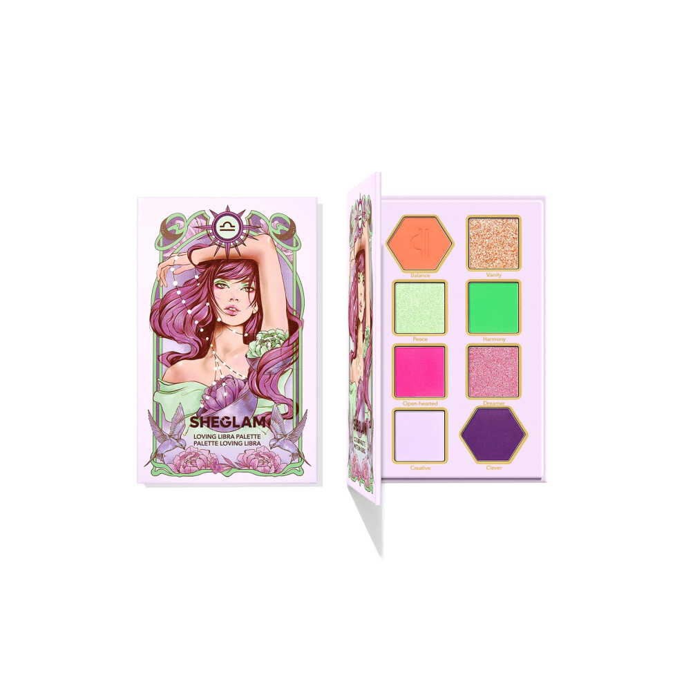 Sheglam Blue,Pink,Green Glitter Metallic Eyeshadow Palette 8-Color High Pigment Pink Green Blue Long Wearing Horoscope Collection Eye Shadow Palette - Loving Libra